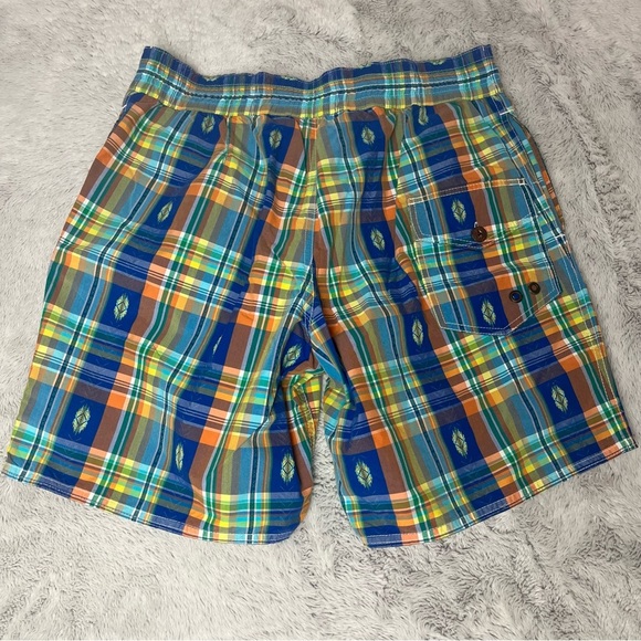 Polo Ralph Lauren Swim Trunks Mesh-Lined Southwest Aztec Blue Orange Plaid Men M - Picture 9 of 12